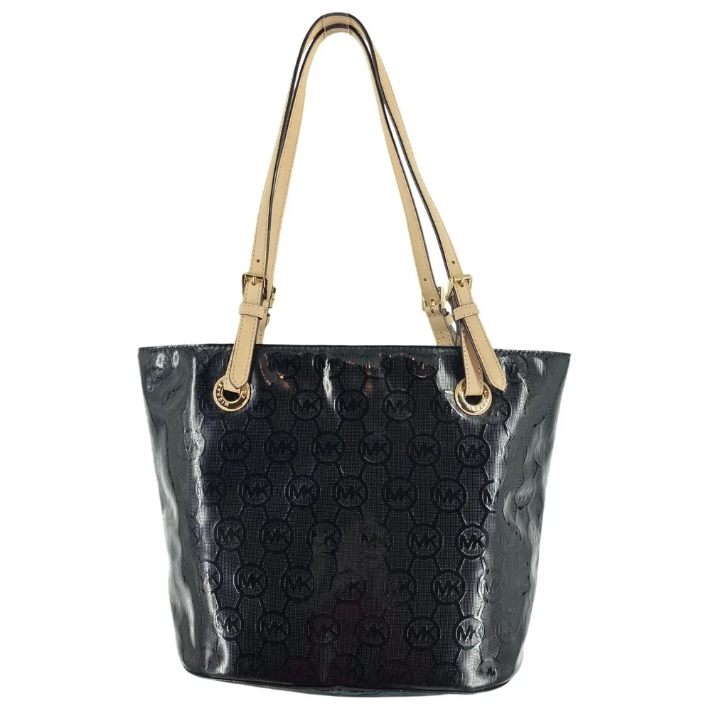 Michael Kors MK Black Patent Leather Tote Shoulder Bag Medium EUC!‎